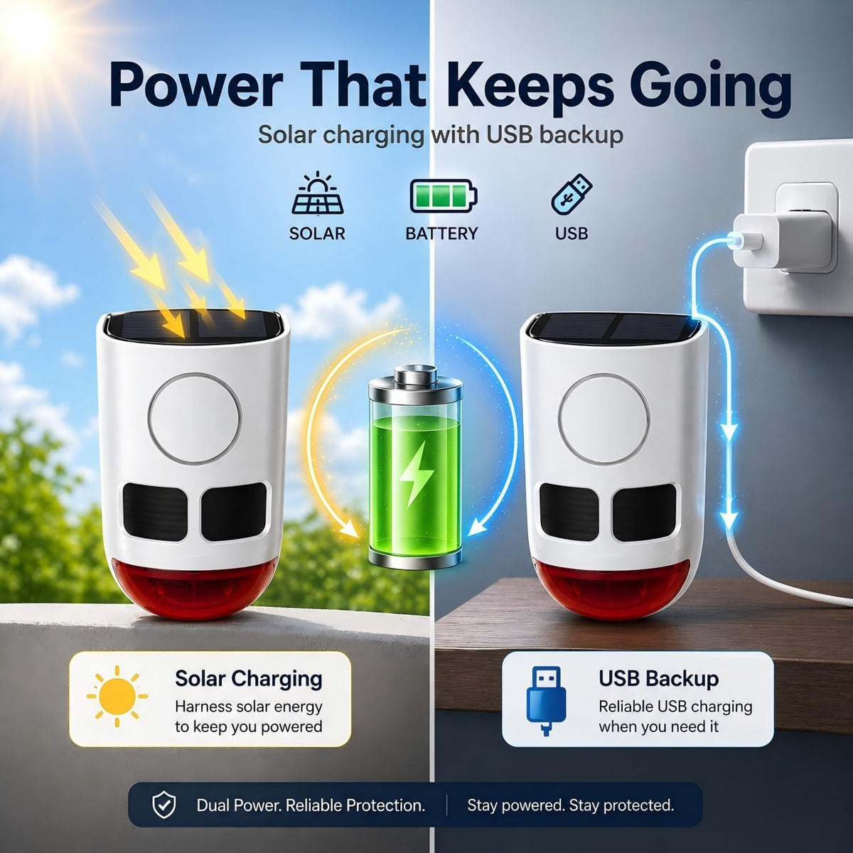 Solar Motion Sensor Alarm Outdoor Dog Barking Alarm 4 Mode