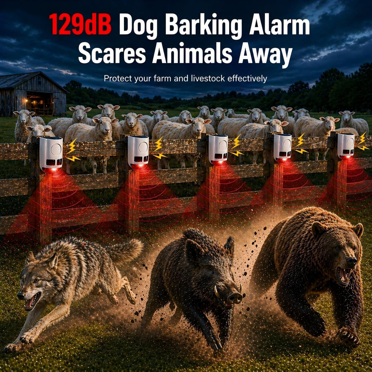 Solar Motion Sensor Alarm Outdoor Dog Barking Alarm 4 Mode