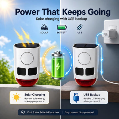 Solar Motion Sensor Alarm Outdoor Dog Barking Alarm 4 Mode