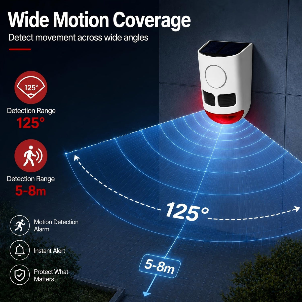 Solar Motion Sensor Alarm Outdoor Dog Barking Alarm 4 Mode